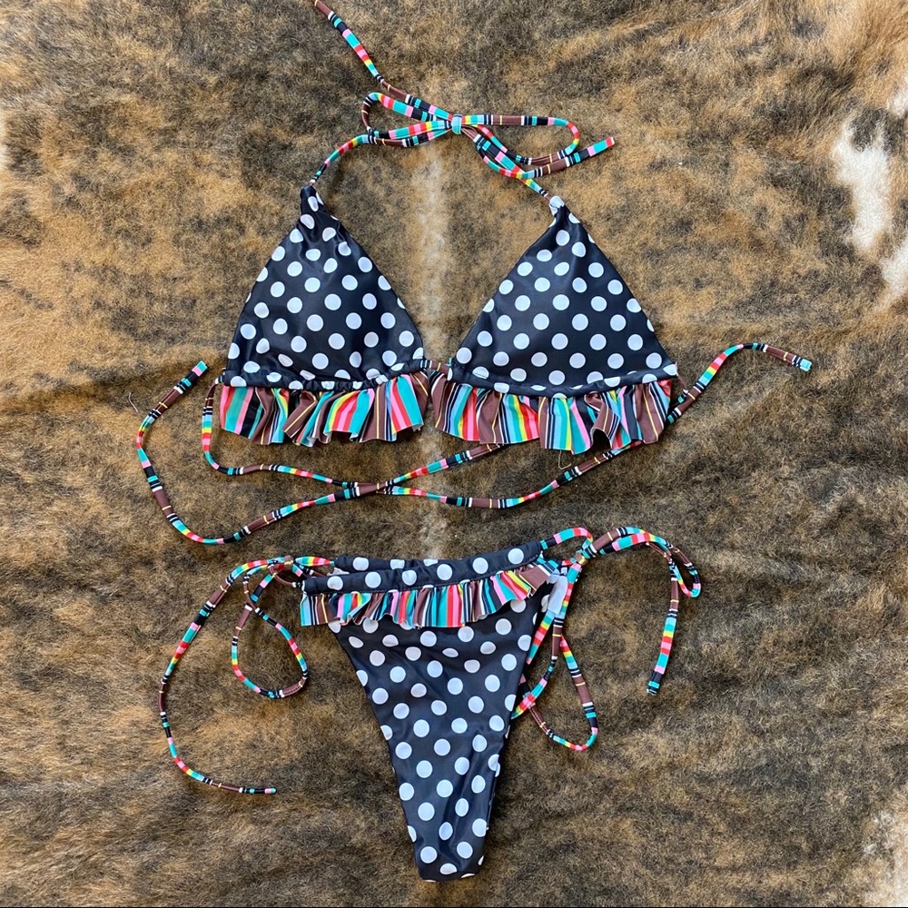 NWT Polka Dot Rainbow Black White Bikini